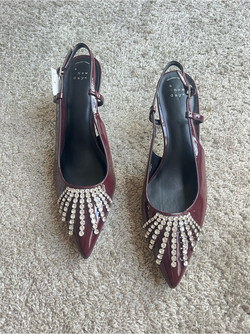 a new day Burgundy Jeweled Pointed Slingback Heels. Size 11
